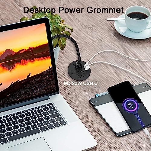 Kungfuking Desktop Power Grommet With Pd 20W Usb C,Recessed Power Outlets With 2 Ac Plugs And 3 Usb Charging Ports,Hidden Power Strip For Office Kitchen Cabinet Conference Room #TOP1