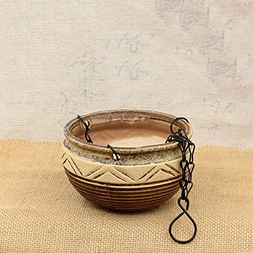 Ceramic Hanging Planter Indoor Outdoor Flower Mini Pot, Retro Garden Patio Planter Home Decor Mini Pots With Chain #TOP4