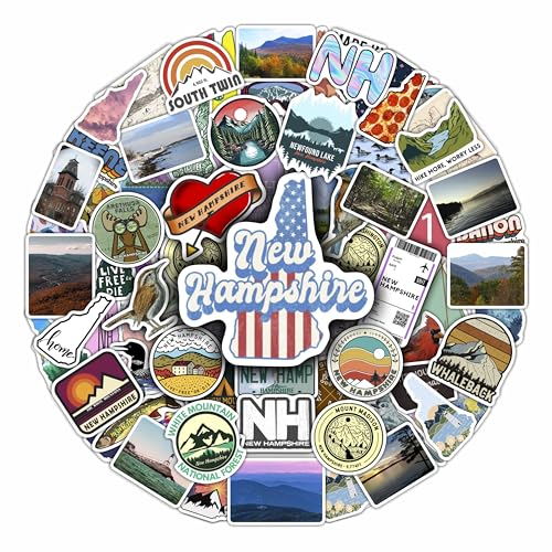 100Pcs New Hampshire Stickers Pack – Aesthetic NH State Vinyl Decals for Water Bottle, Laptop, Car, Scrapbooking & Travel Souvenirs – Waterproof State Stickers