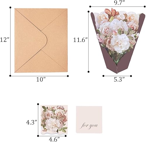 Miniatura 5 de Gcardist Tarjetas desplegables, paquete de 5 tarjetas de felicitación de ramo  Tarjetas de felicitación de flores de papel 3D de 12 pulgadas para el