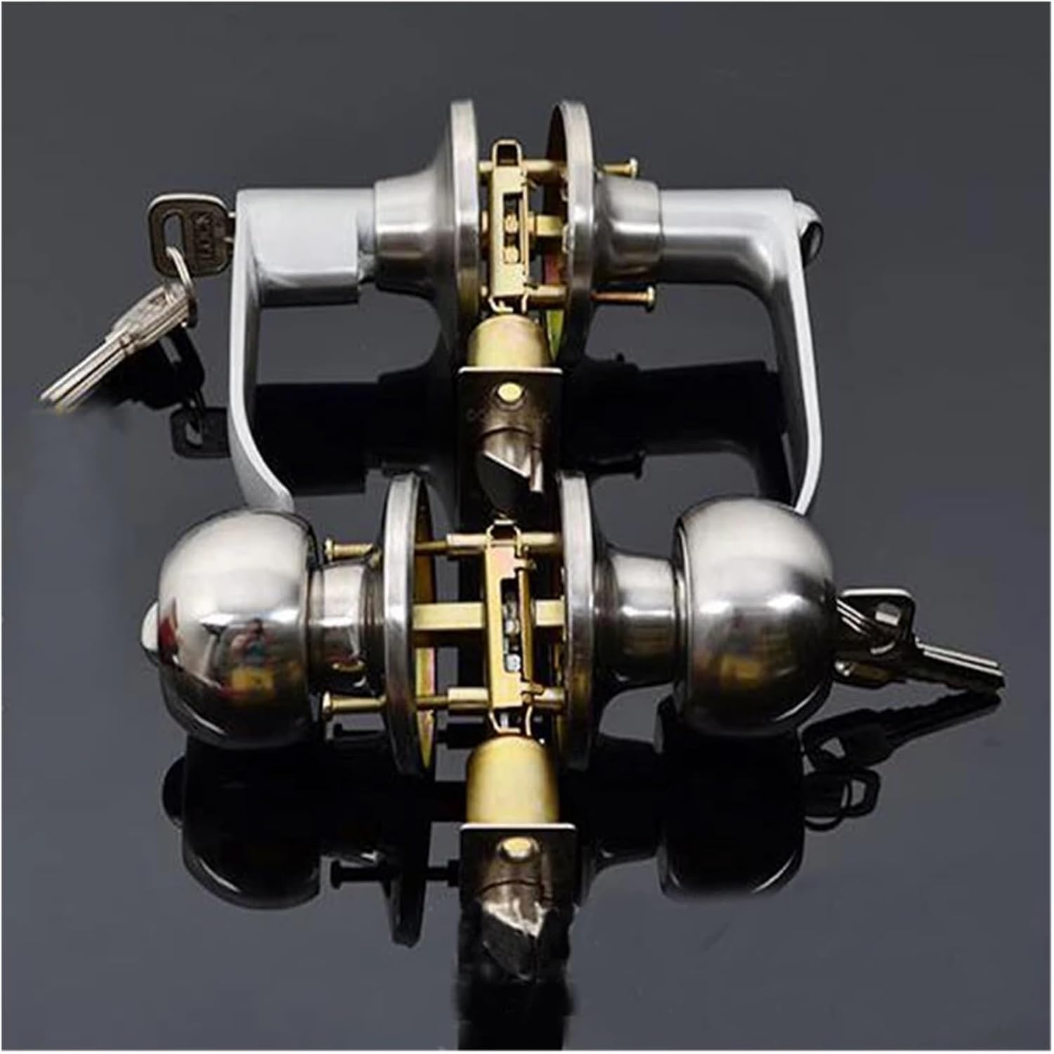 Aluminum Alloy Round Door Knobs Rotation Lock Knobset Handle Metal Door Knob with Key for Bedrooms Living Rooms Bathrooms