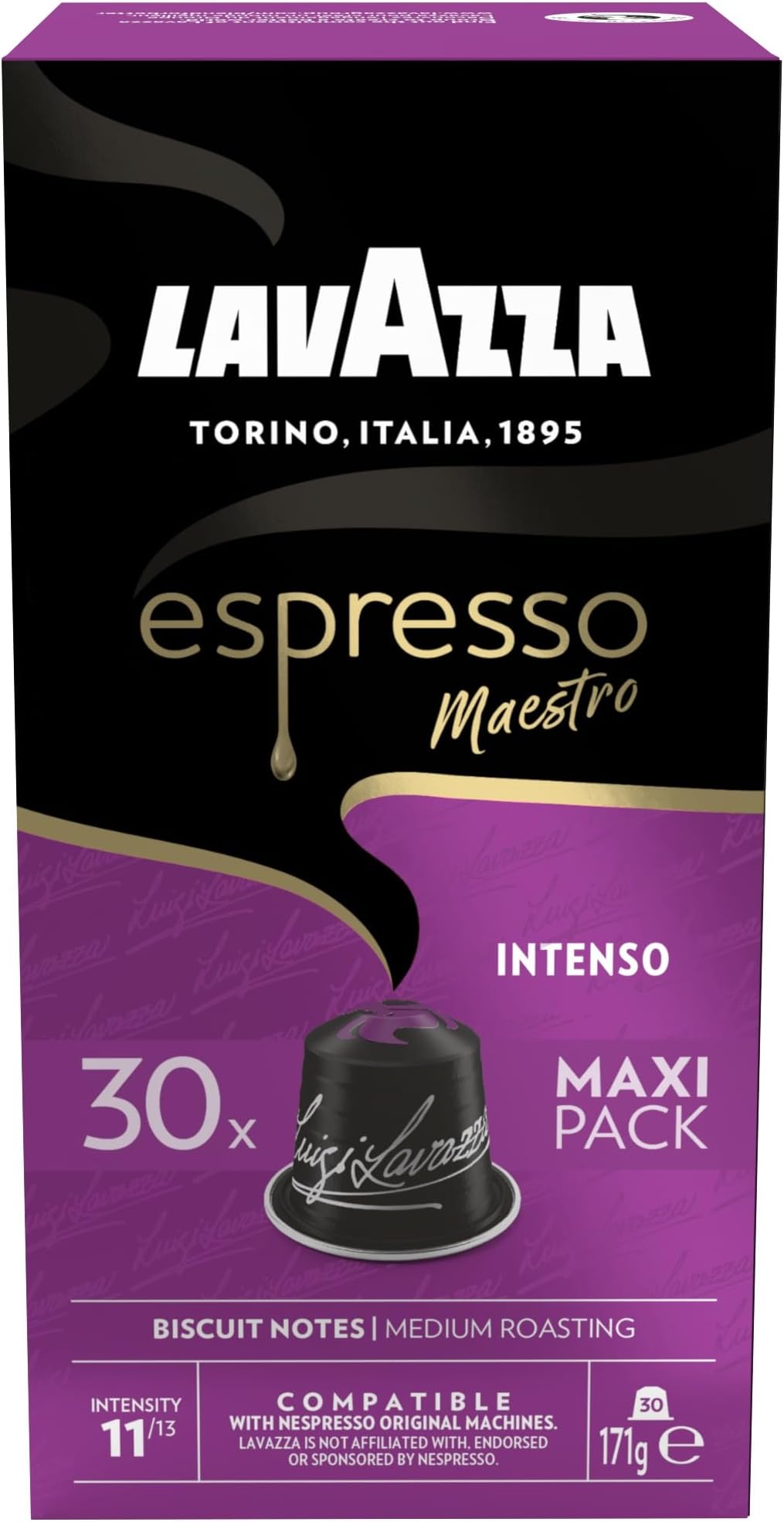 Espresso Maestro Intenso, 30 Aluminium Capsules Compatible with Nespresso Original Machines, Wood, Spice, & Cocoa Notes, Arabica & Robusta, Intensity 11/13, Medium Roasting, Zero CO2 Impact