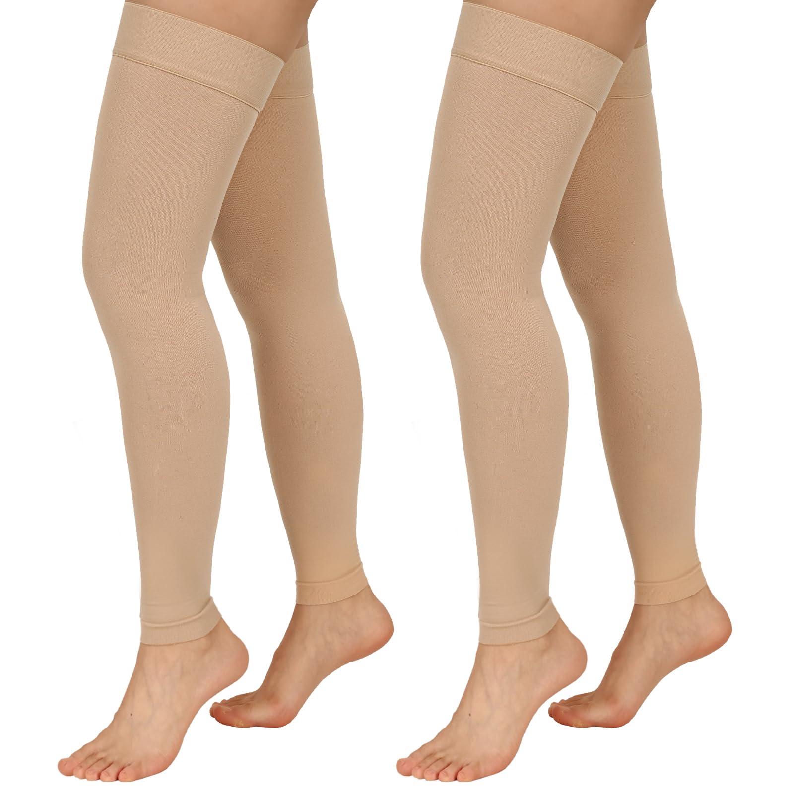 2 Pairs Compression Stockings for Women &amp; Men, 20-30mmHg Thigh High Compression Socks, Footless Medical Socks with Silicone Dot Band--Best Support for Nursing Sports Varicose Veins(Beige,4XL)