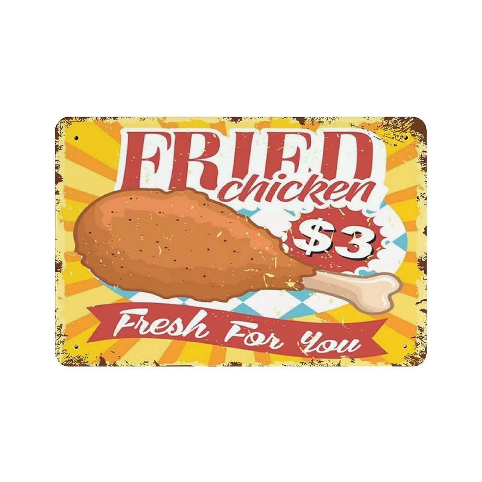 rayprint Metal Tin Sign Fried Chicken Fresh Vintage Tin Poster Metal Sign Wall Decoration Country Kitchen Home Garage Decor 8"x12"