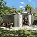 OneBlis 14x12FT Outdoor Storage Shed, Tool Shed with Sloping Roof and Lockable Door, Galvanized Metal Shed for Backyard Garden Patio Lawn, Black