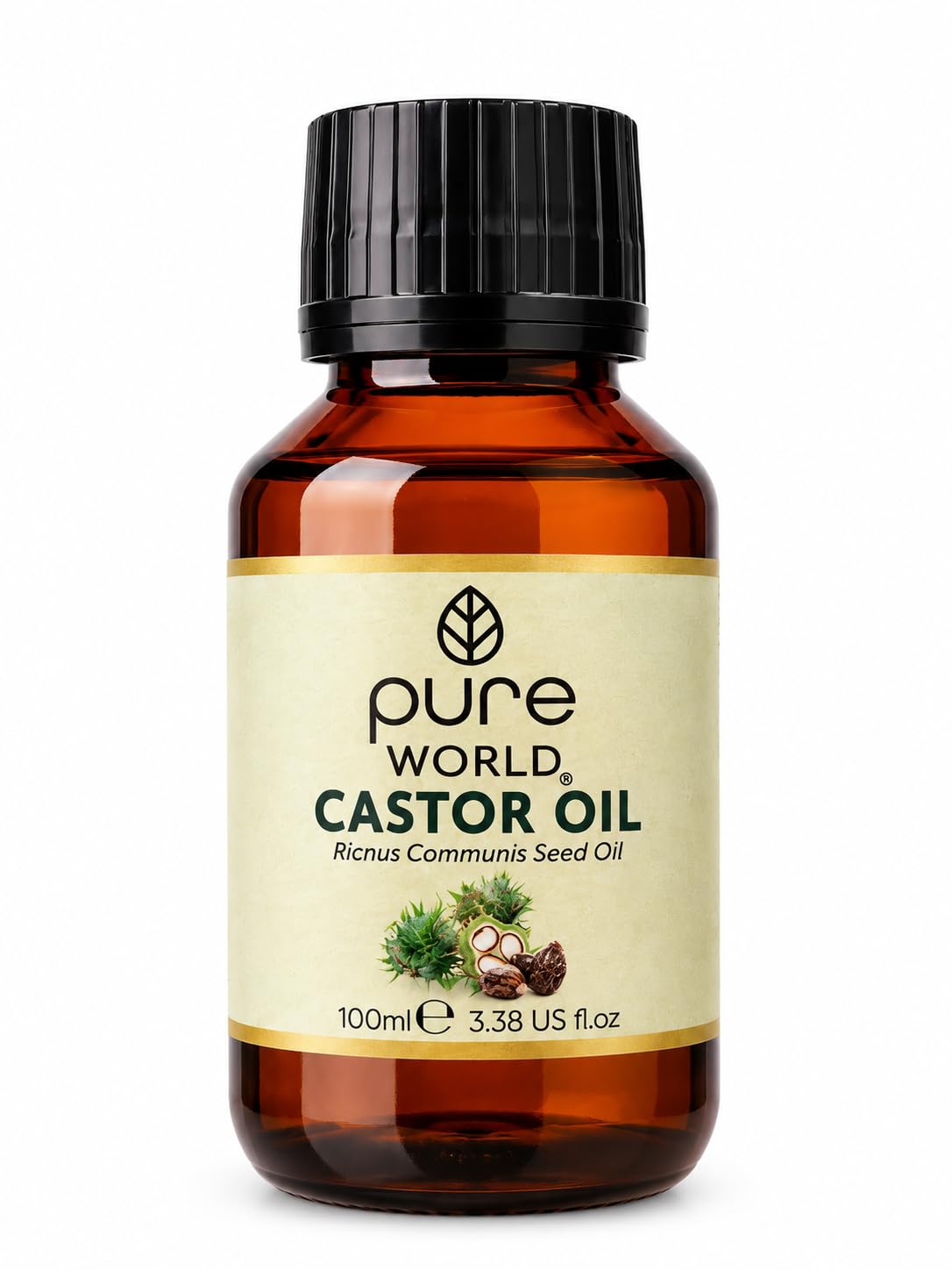 Pure World Natural Castor Oil 100ml. Cold & Freshly Pressed 100% Pure and Undiluted Hexane Free for Eyebrows, Nails, Beard, Hair, Eyelash Growth Cruelty Free Food Grade
