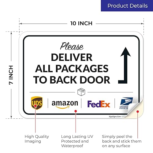 Vista 159 de Cartel de entrega del paquete, letrero de instrucciones de entrega, 10 x 7 pulgadas, aluminio 040 libre de óxido, resistente a la decoloración