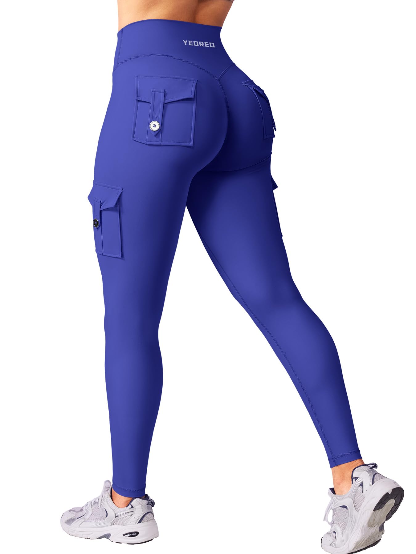 YEOREO CoreFlex Sport Leggings Damen Mit Taschen Invisible Scrunch Butt Gym Leggings High Waist Boom Booty Seamless Push Up Blickdicht Yoga Sport Leggings Königsblau L