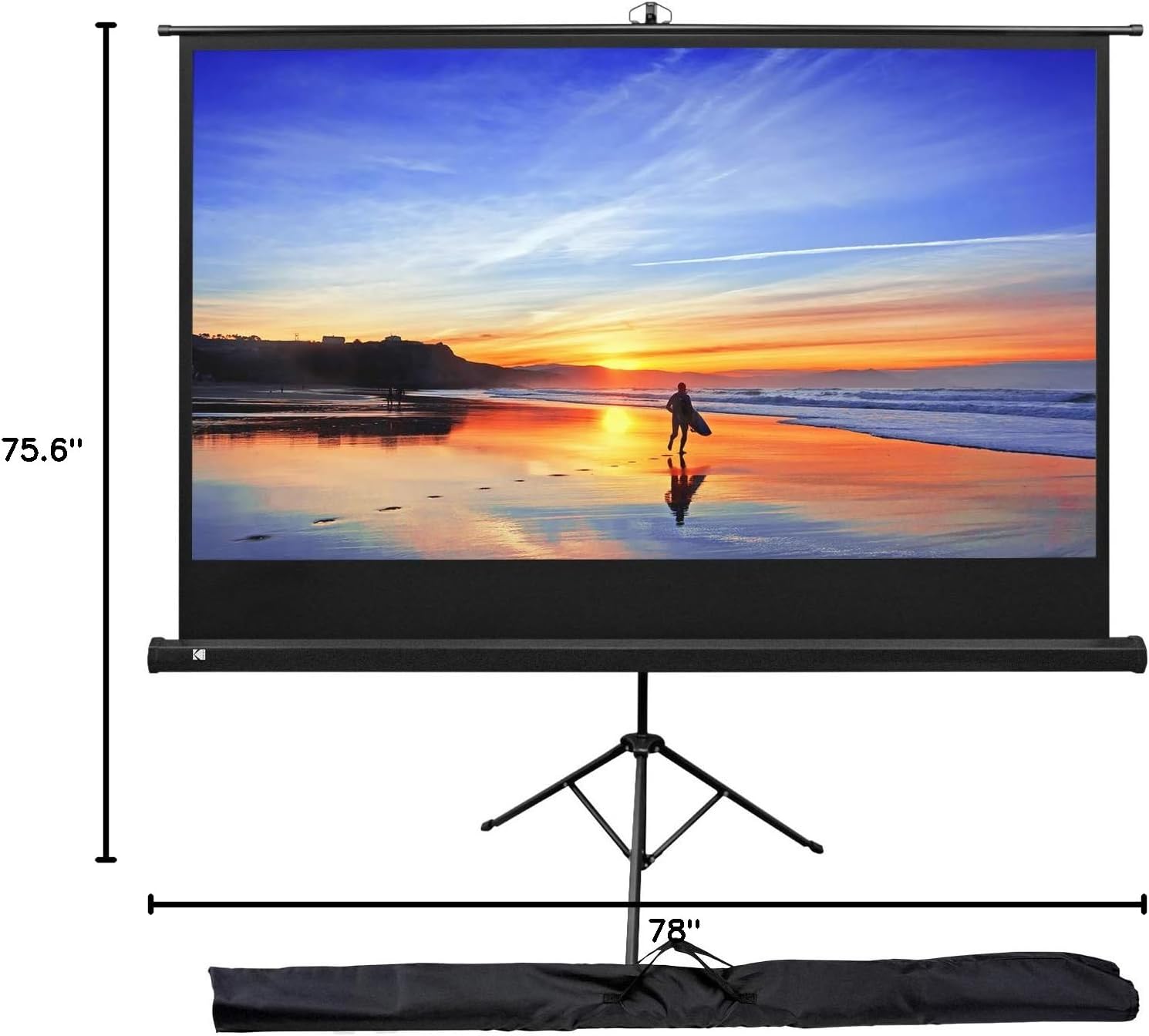 Kodak 80” Projection Movie Screen Premium Portable Lightweight White 16:9 HD 4K Projector Screen, Adjustable Tripod Stand & Storage Carry Bag | Easy Assembly for Home, Office, School & Church