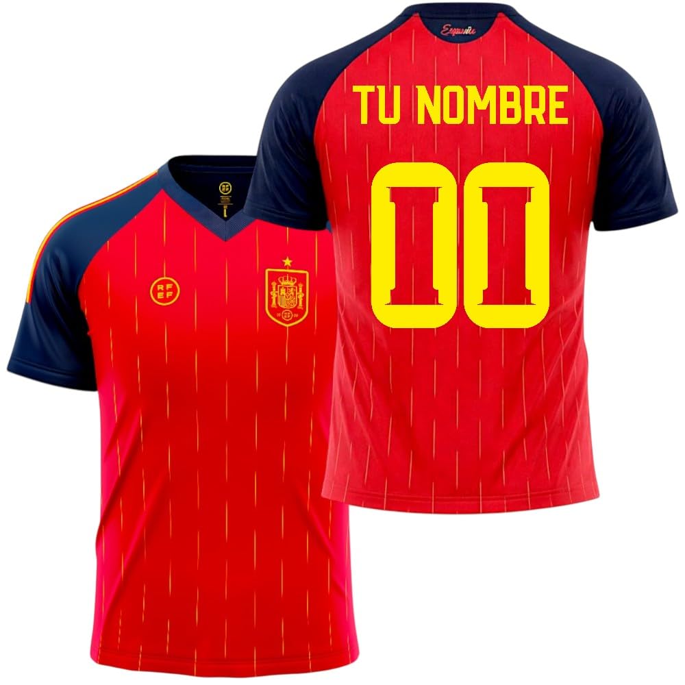 Seleccion Española Mundial 2026-2028 Personalizable Camiseta Primera Equipacion Nombre y Dorsal, Color Rojo, Manga Corta, Tejido Transpirable para Aficionados