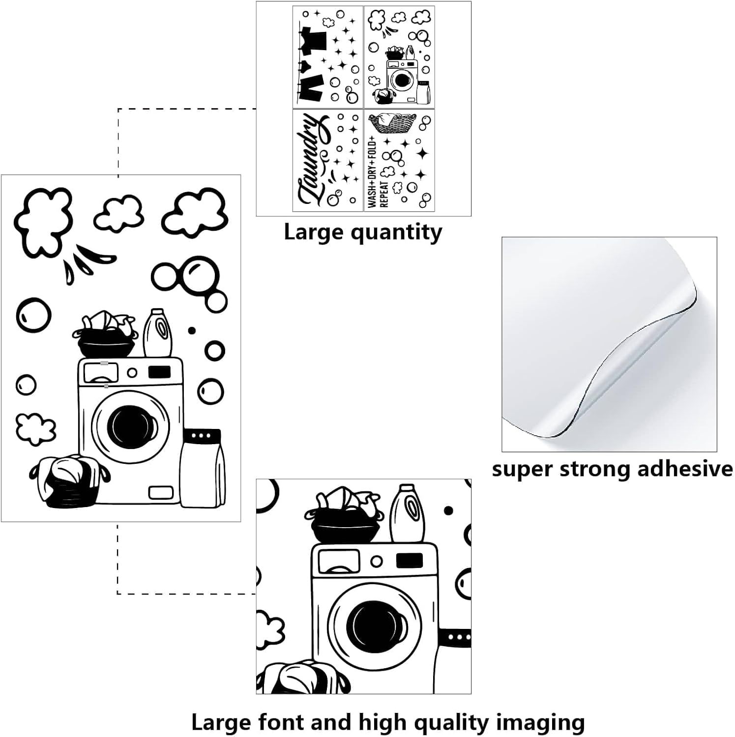 CREATCABIN Laundry Wall Decor Stickers Wash Dry Fold Repeat Black image 3
