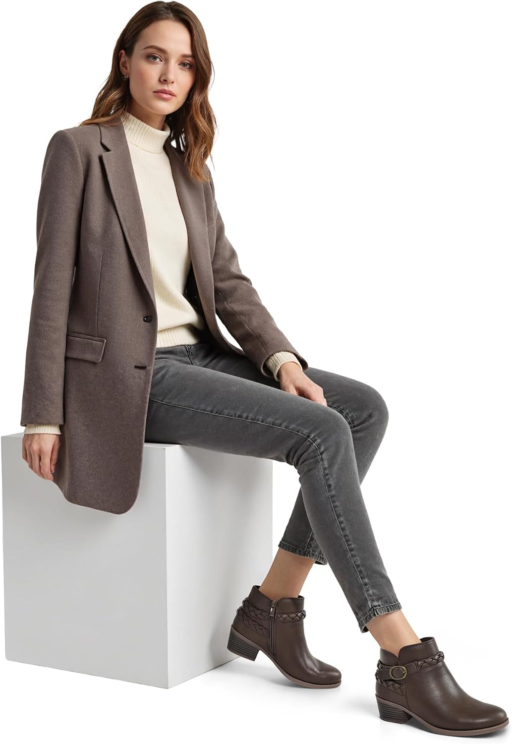 mysoft Women's Ankle Boots Low Chunky Heel Round Toe Wide Width Short Booties Side Zipper - Image 7