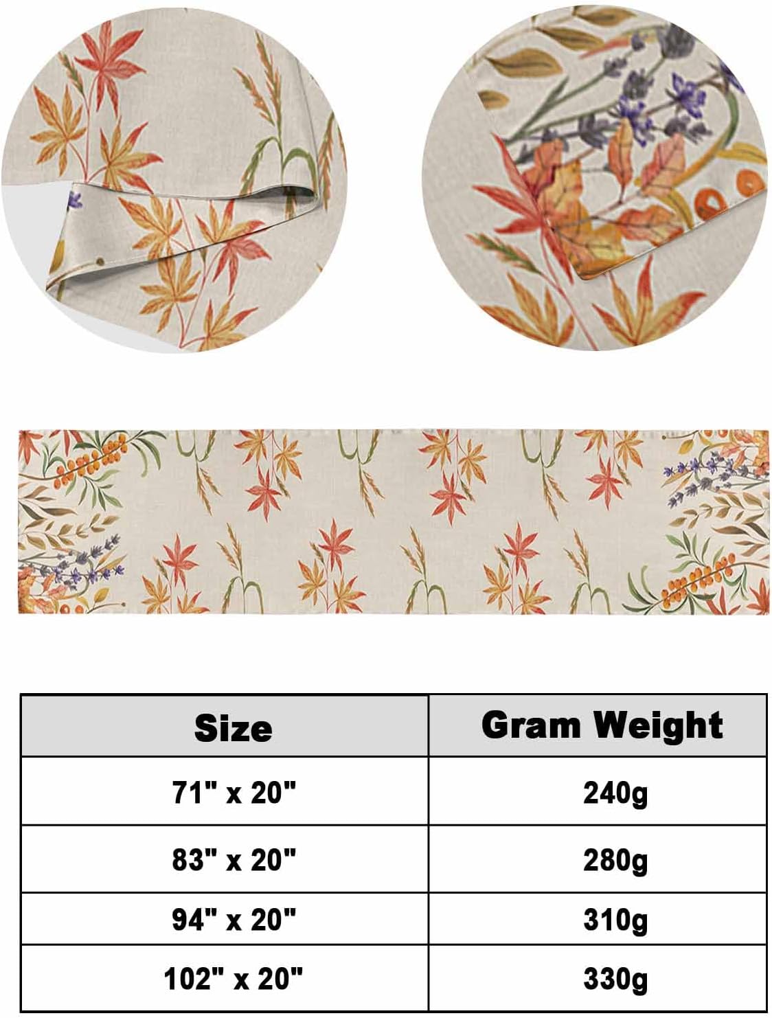 Wildflowers Fall Bed Runner Scarf Cal King Size, Autumn Leaves Retro Pastoral Plants Luxury Bed Throw Runners & Scarves for Twin Full Queen King Foot of Bed, Bedroom Hotel Decoration, 102"x20"