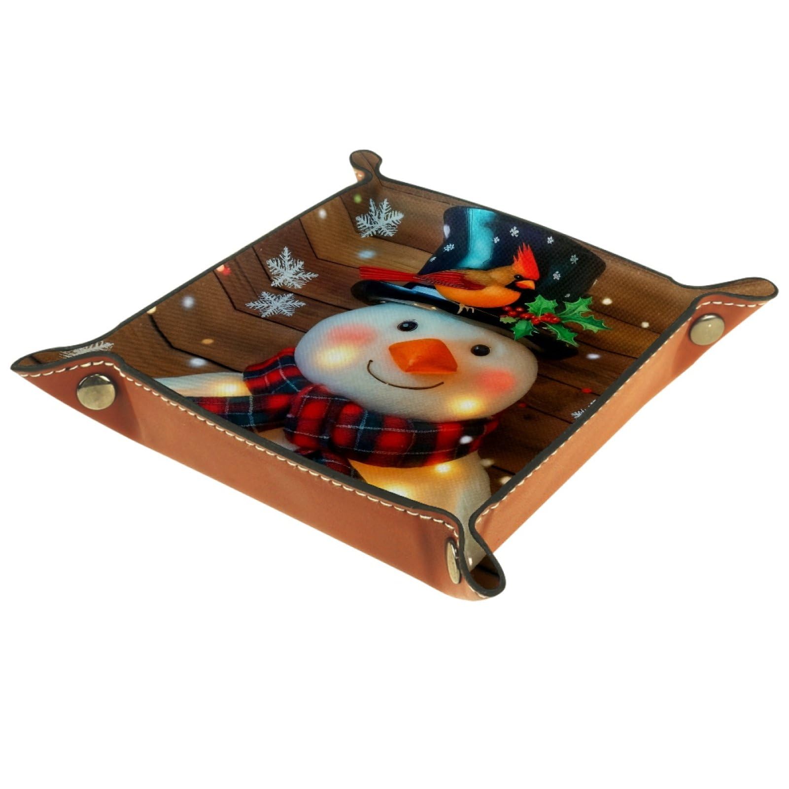 VAPOKF Funny Snowman Portable Dice Rolling Tray, Microfiber Leather Dice Holder Game Box for D&D, RPG, Table Games or Desktop Phone Key Storage, 20.5 × 20.5 cm
