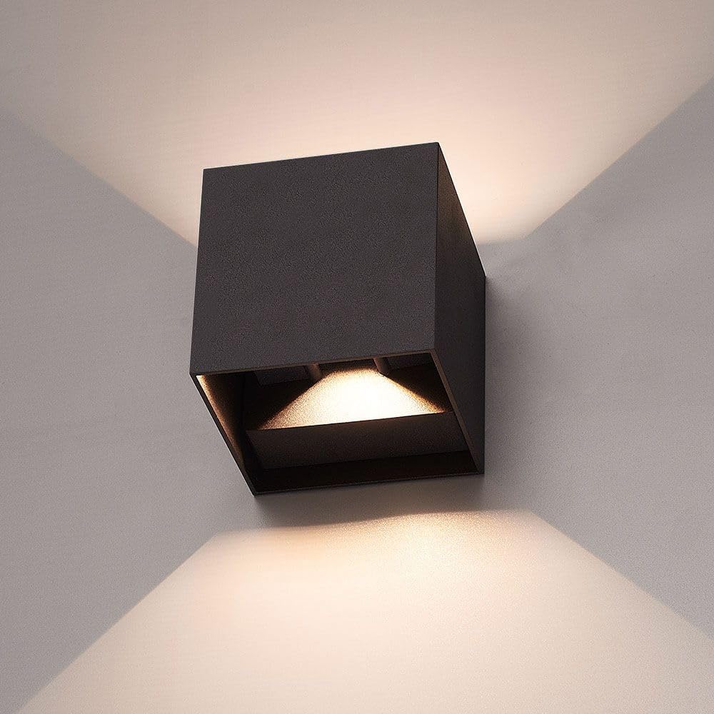 HOFTRONIC - Kansas XL - LED Wandleuchte Cube - Up and Down - Schwarz - 20 Watt 914 Lumen - IP65 Wasserdicht für innen, außen und bad - LED Außenleuchte