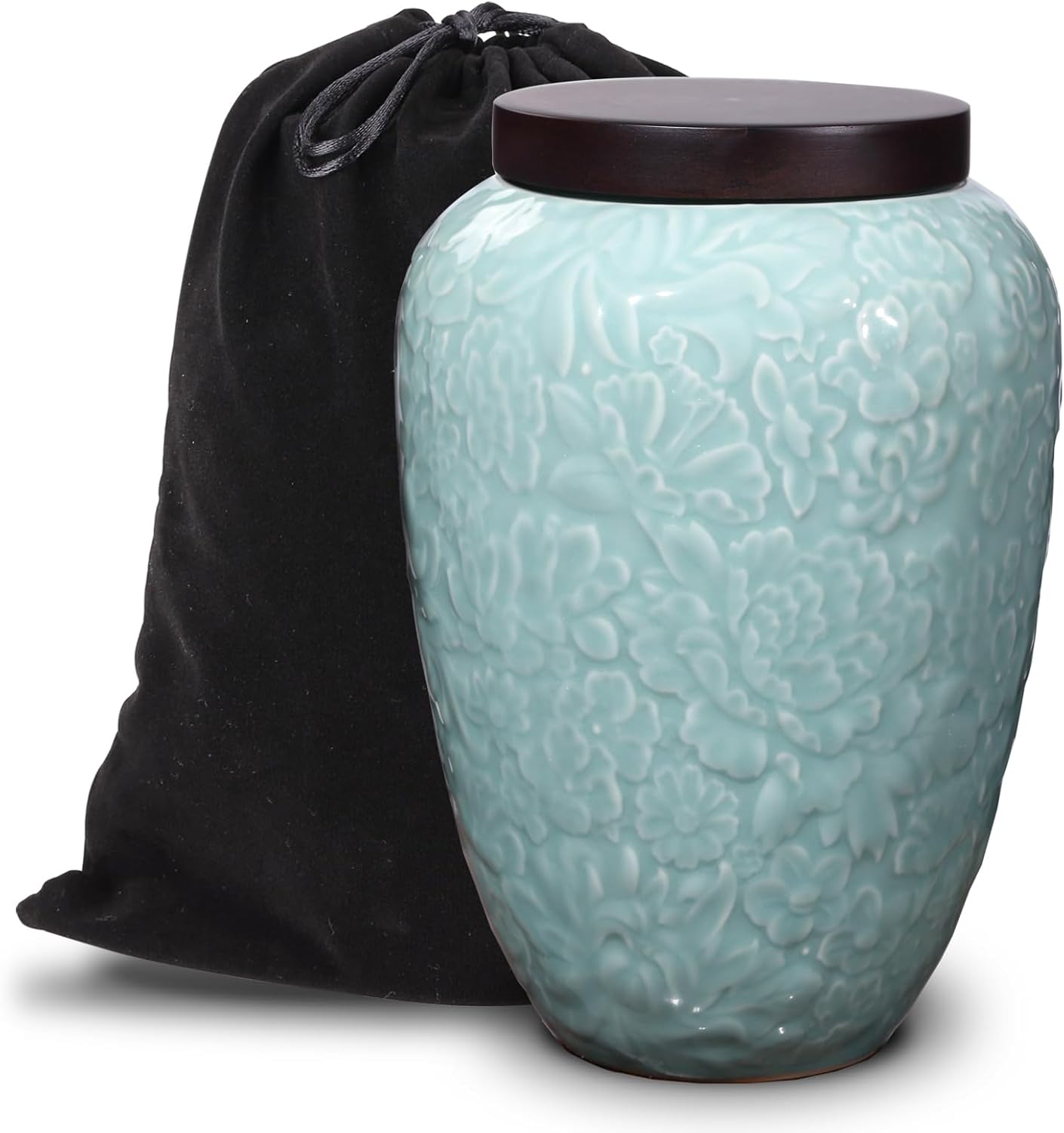 Large Urn for Ashes for Women/Men,Funeral Cremation Urns for Human Ashes Adult Female/Male,Decorative Floral Ceramic Burial Urn,Holds Up to 125LBS(125Cubic inch)(Velvet Bag Included)
