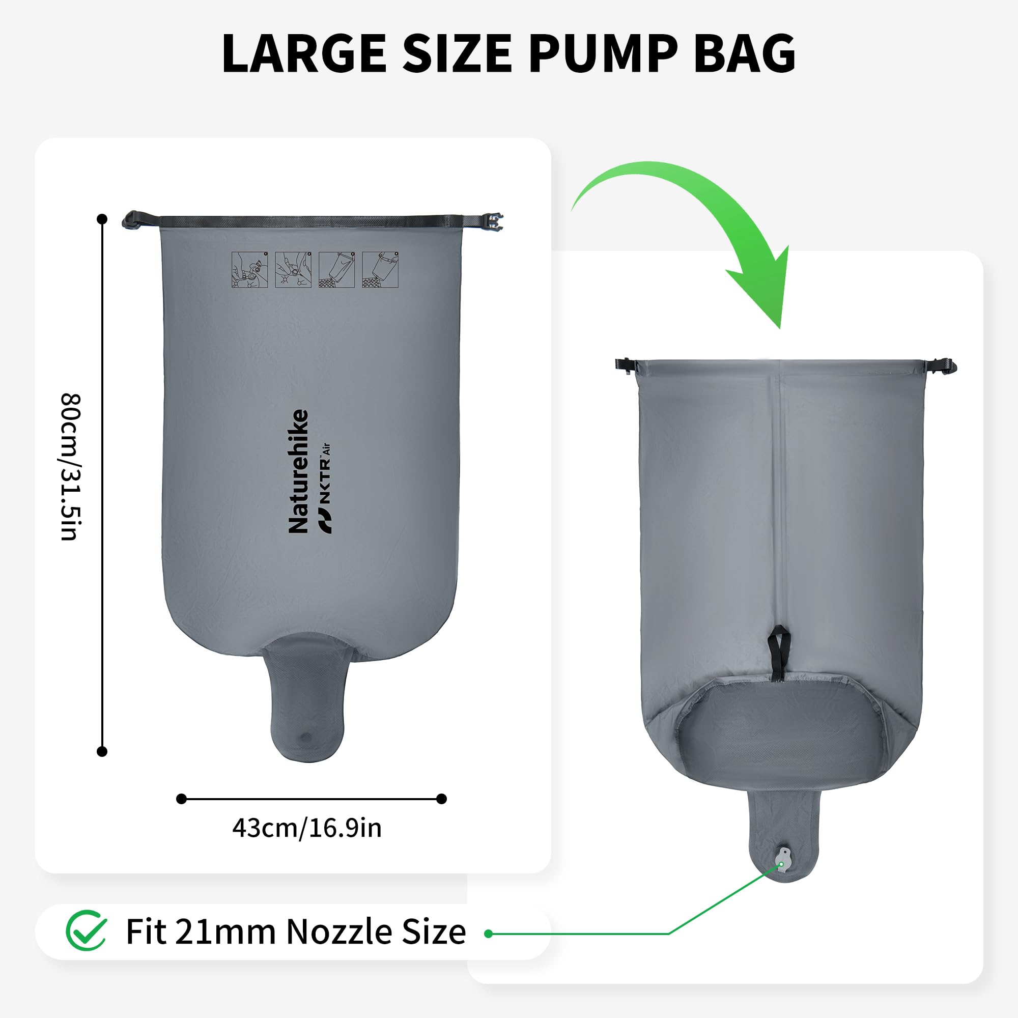 Naturehike Pumpsack Roll Top Kompression Pumpensack für Schlafmatten, Tragbarer Pumpsack für Campingmatten, Schlafkissen, Aufblasbare Luftmatratze