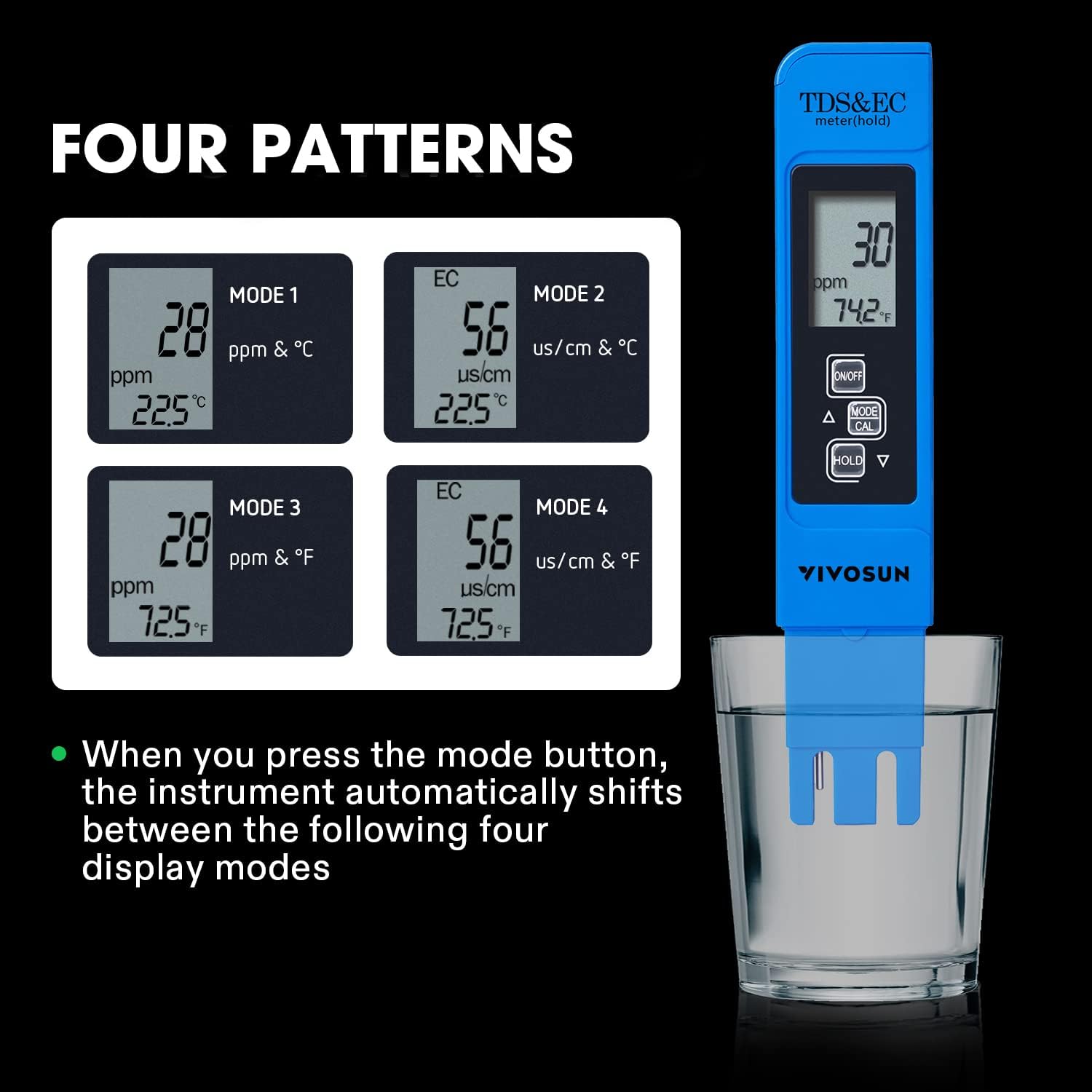 VIVOSUN TDS Tester 3-in-1 TDS EC & Temperature Meter Ultrahigh Accuracy Digital Water Quality TDS Tester (Blue)