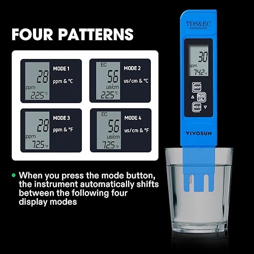 Miniatura 4 de VIVOSUN TDS Tester 3 en 1 TDS EC y medidor de temperatura Probador digital de calidad del agua de alta precisión (Azul)