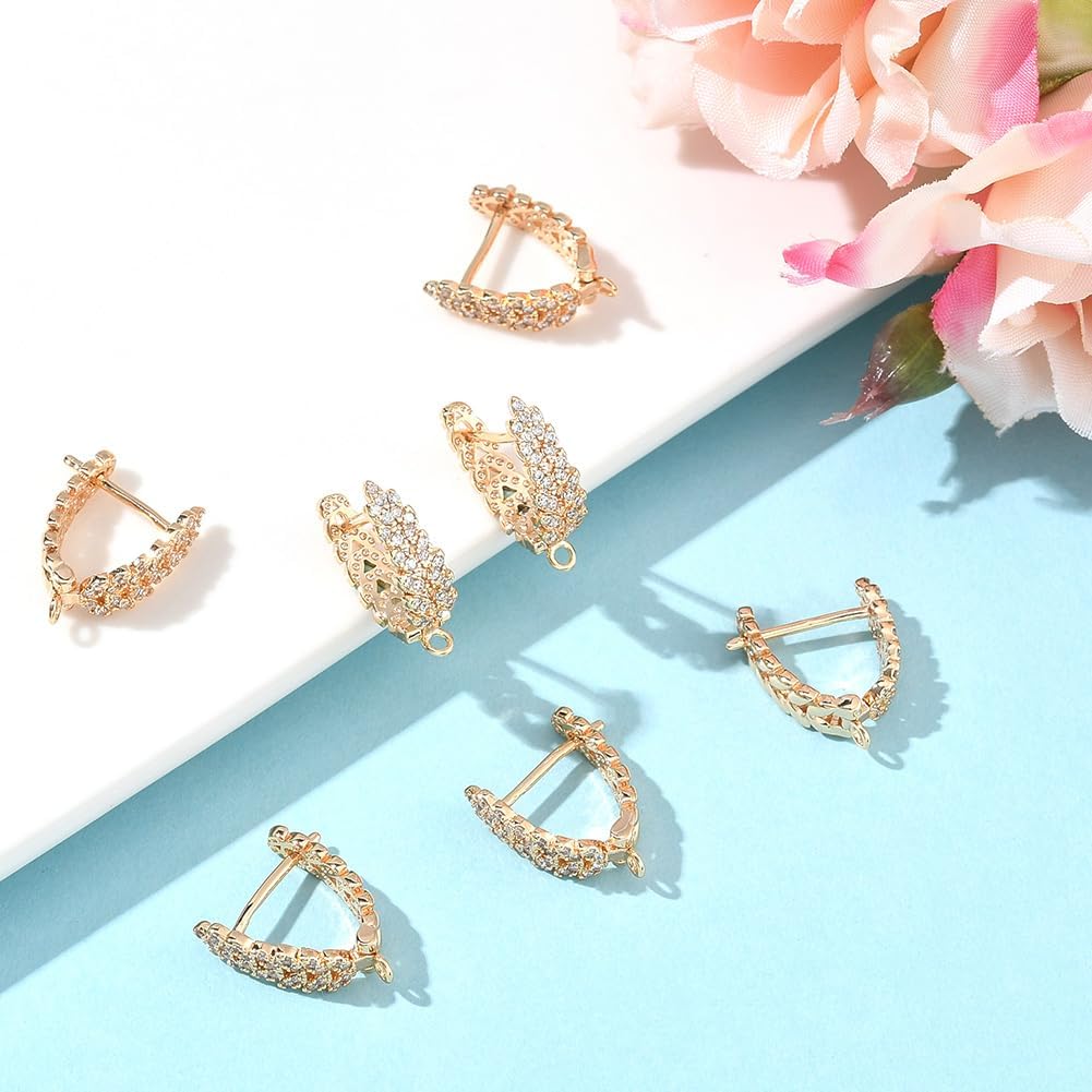Beebeecraft 1 Box 5 Pairs Cubic Zirconia Hoop Earring Findings 18K Gold Plated Brass Leverback Earring Findings for Women Gifts Jewelry Making - Image 3