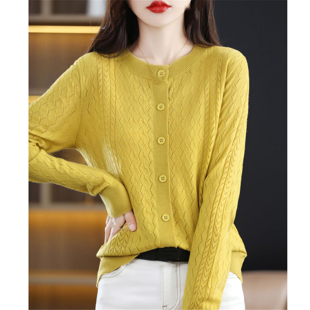 Cárdigan De Lana con Botones Y Manga Larga para Mujer Chaqueta De Punto con Cuello Redondo