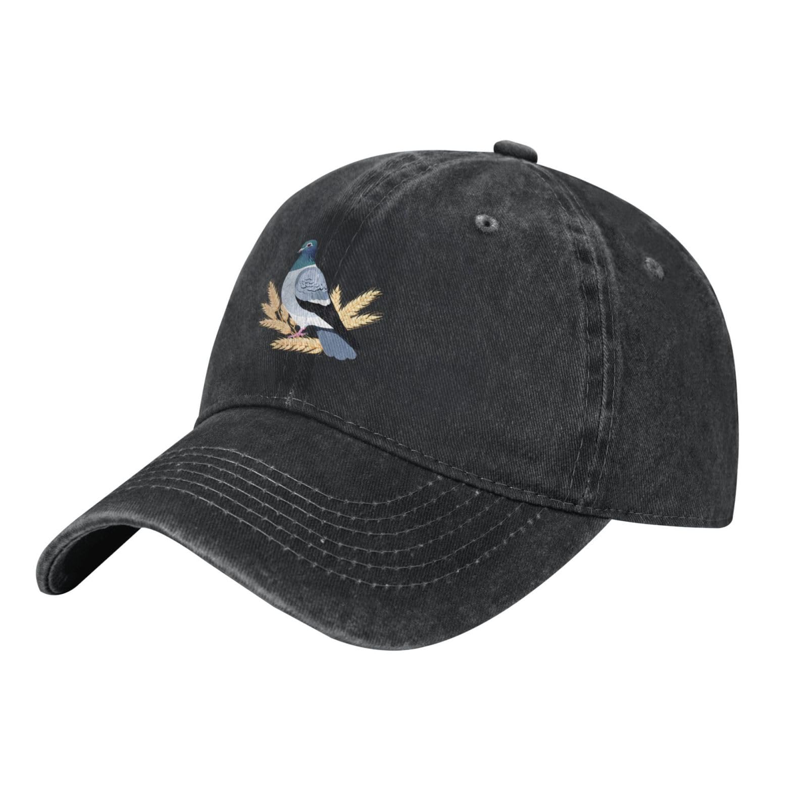 Acbnsll Black Pigeon on Wheat Printed Washed Cowboy Baseball Cap for Adults - Stylish and Breathable Hat