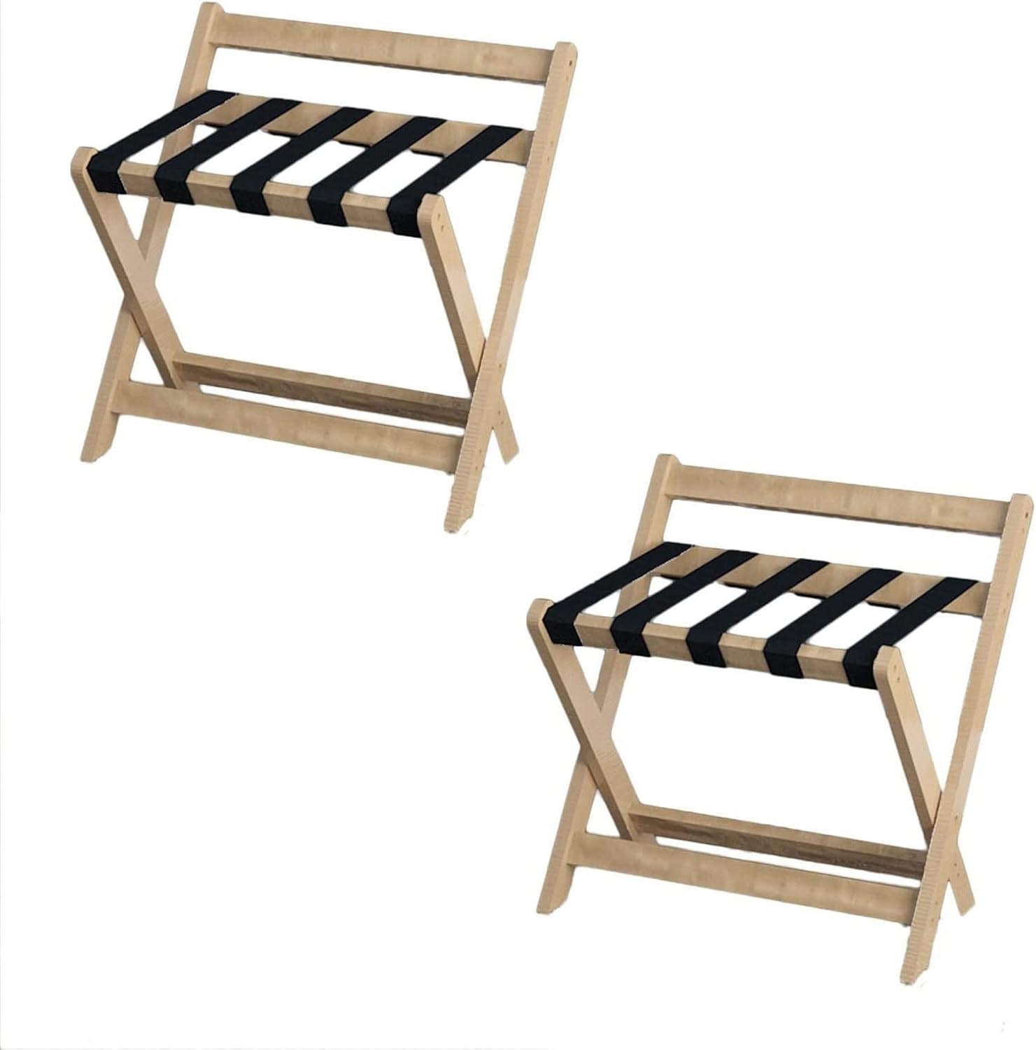 Luggage Rack Set of 2, Solid Wood Luggage Rack, Portable Folding Storage Rack with Backrest and Strap for Guest Room, Non-Slip X-Type Luggage Rack for Hotel, 60,Yellow