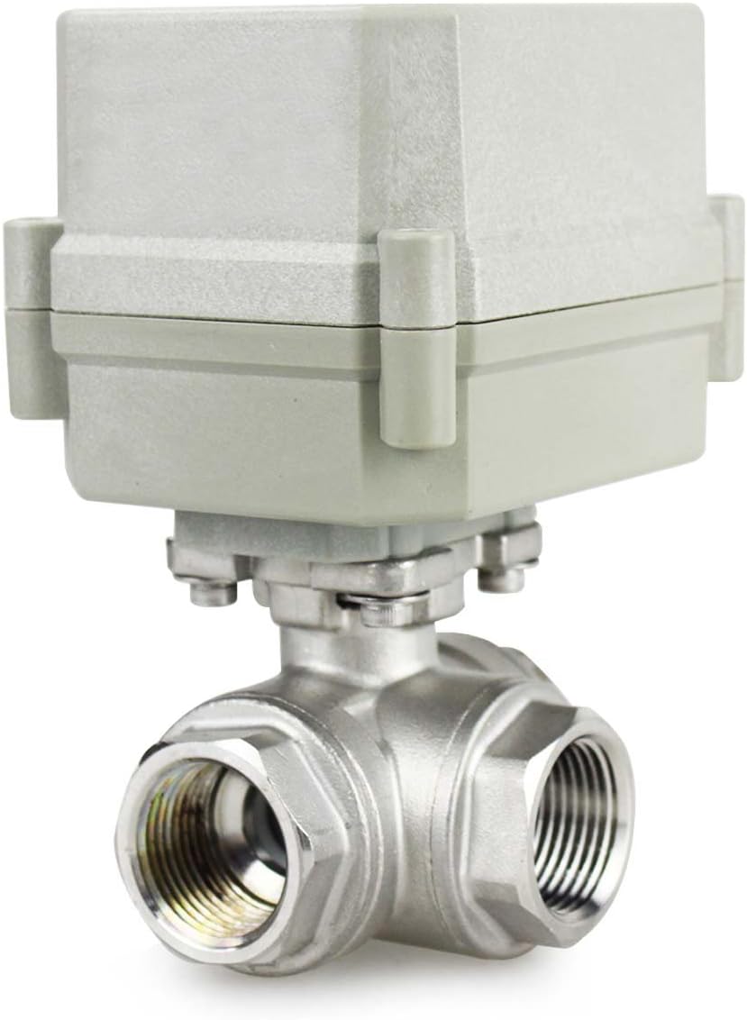 3 Way 1/2" 110-230VAC L Type CF8(Stainless) Electrical On/Off Motorized Ball Valve (CR4-01)