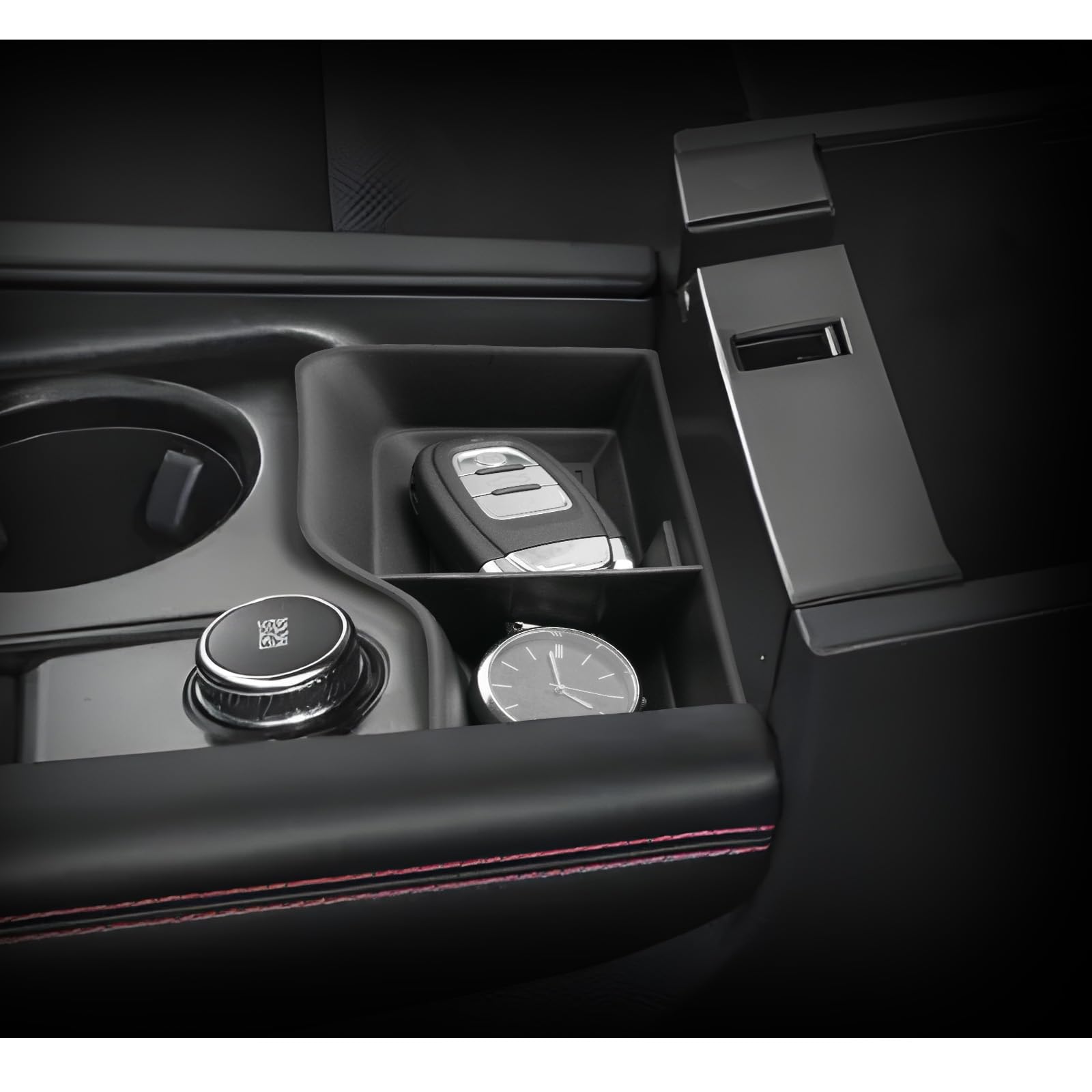 LUWU 2026 2027 Explorer Center Console Organizer Compatible with Ford Explorer 2025 2026 2027 Accessories Front Armrest Console Storage Box Insert Tray Silicone Material Black Coin Container