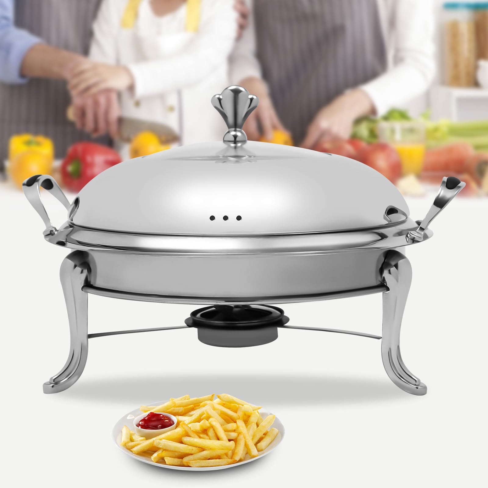 Chafing Dish Buffet Set, 2.64Qt Round Chafing Dishes for Buffet, with Glass Lid & Fuel Can, Stainless Steel Chafing Dishes and Food Warmers for Banquets, Parties (Silver, 10.24in Inner Diameter)