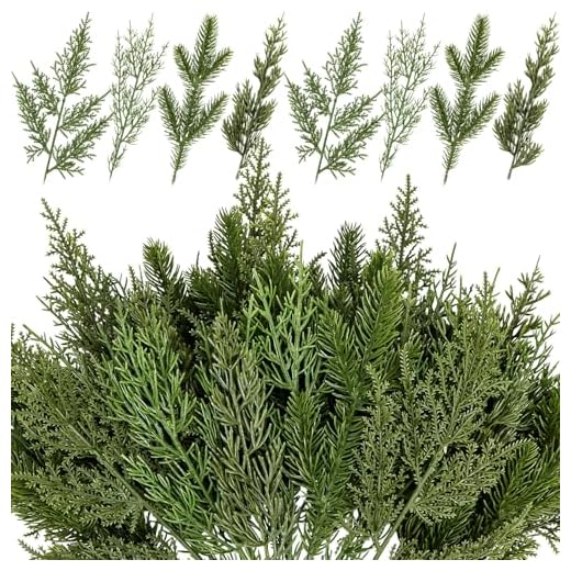 40 Pcs Artificial Pine Branches Assorted Faux Pine Stems Cedar Leaves Needle Sprigs Plastic Fake Christmas Greenery Pine Picks for Xmas Tree Wreaths Garlands DIY Accessories Home Decor (40, Green)