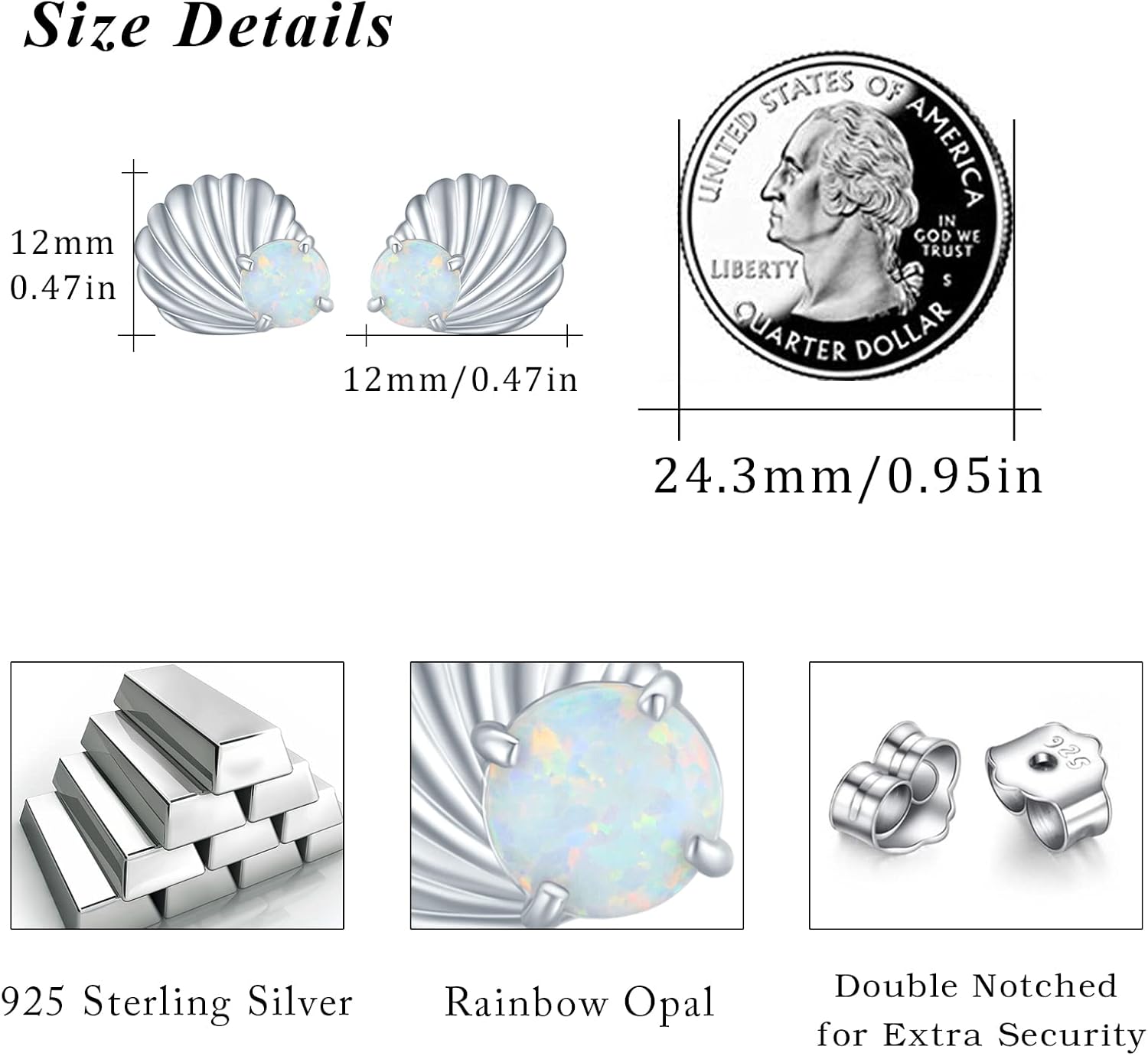 OHAYOO White Opal Shell Earrings 925 Sterling Silver Ocean-Inspired Stud Earrings, Cute Seashell Jewelry Gifts for Women, Perfect for Prime Shopping
