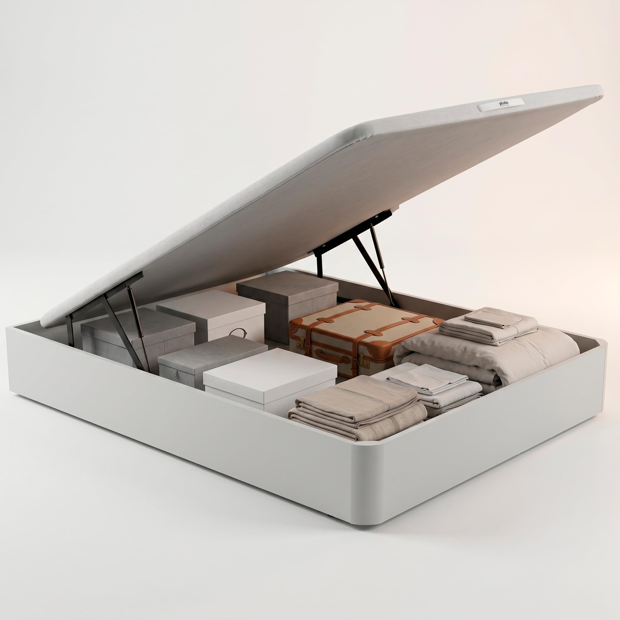 PIKOLIN Canapé Abatible de Madera con Gran Capacidad | Montaje y Retirada Usado Incluido | Esquinas Delanteras Redondeadas | 150x190 | Color Blanco | 32 cm Altura | AIRBOX
