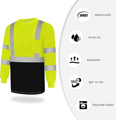 Miniatura 3 de TCCFCCT Camisas de alta visibilidad para hombres y mujeres, camisas de manga larga Hi Vis de clase 3 para hombres, camisas de trabajo de seguridad