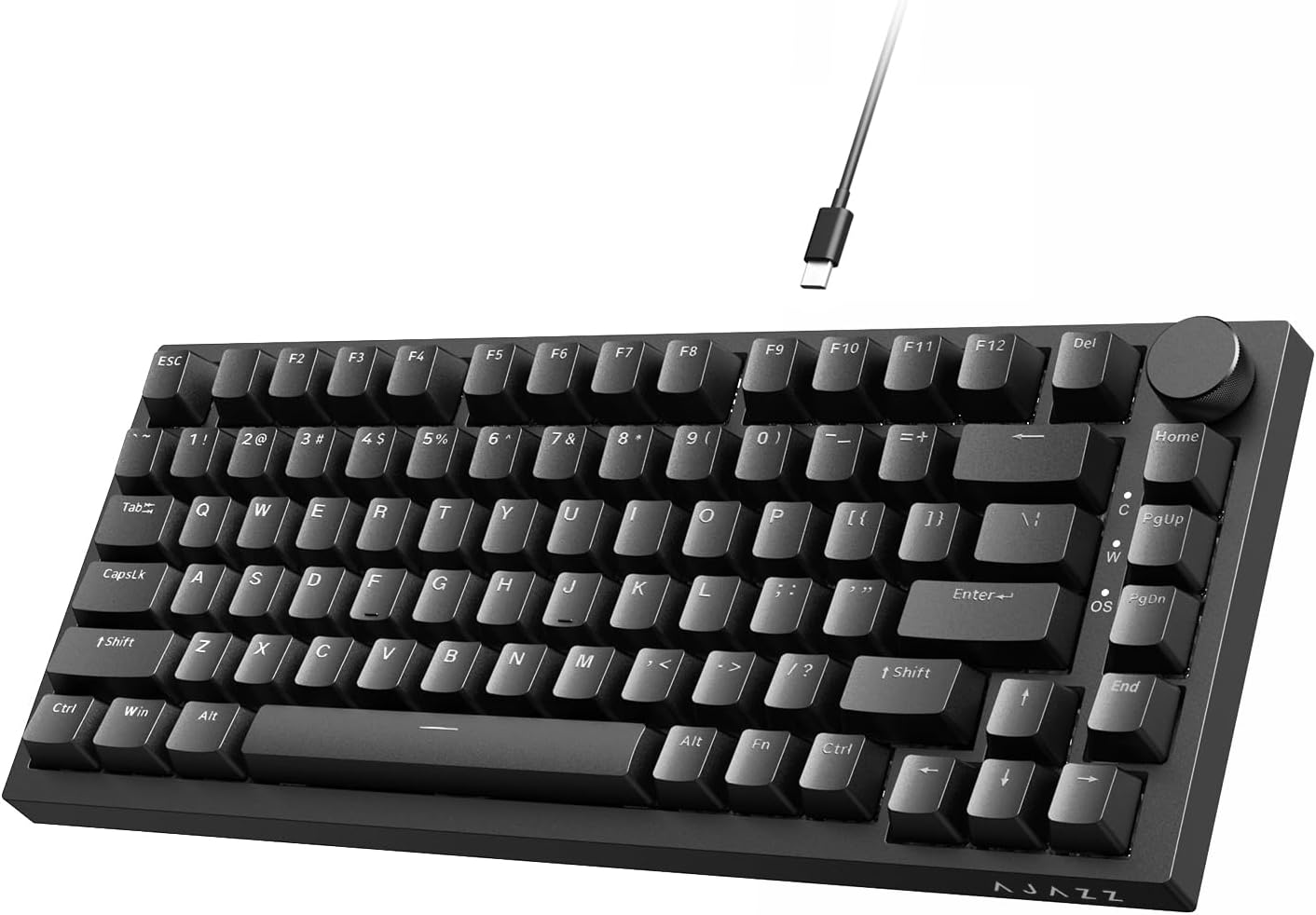 ATTACK SHARK Ajazz AK820 Mechanical Keyboard with with CNC Knob Control,75% Gasket Mount Keyboard and Detachable USB Wired Gaming Keyboard for Wind/Mac,White Light,NKRO,Blue Clicky Switch(Black)