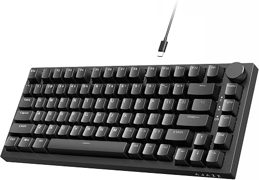 ATTACK SHARK Ajazz AK820 Mechanical Keyboard with CNC Knob Control,75% Gasket Mount Keyboard and Detachable USB Wired Gaming Keyboard for Win/Mac,White Light,NKRO,Blue Clicky SwitchBlack