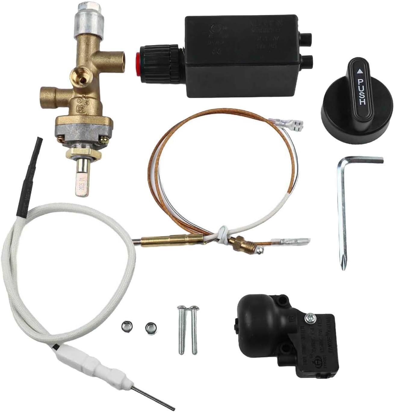 7Pcs Patio Gas Heater Replacement Parts Kit with Safety Control Valve, Pulse Igniter, Thermocouple and Bakelite Knob for Outdoor Propane Heaters