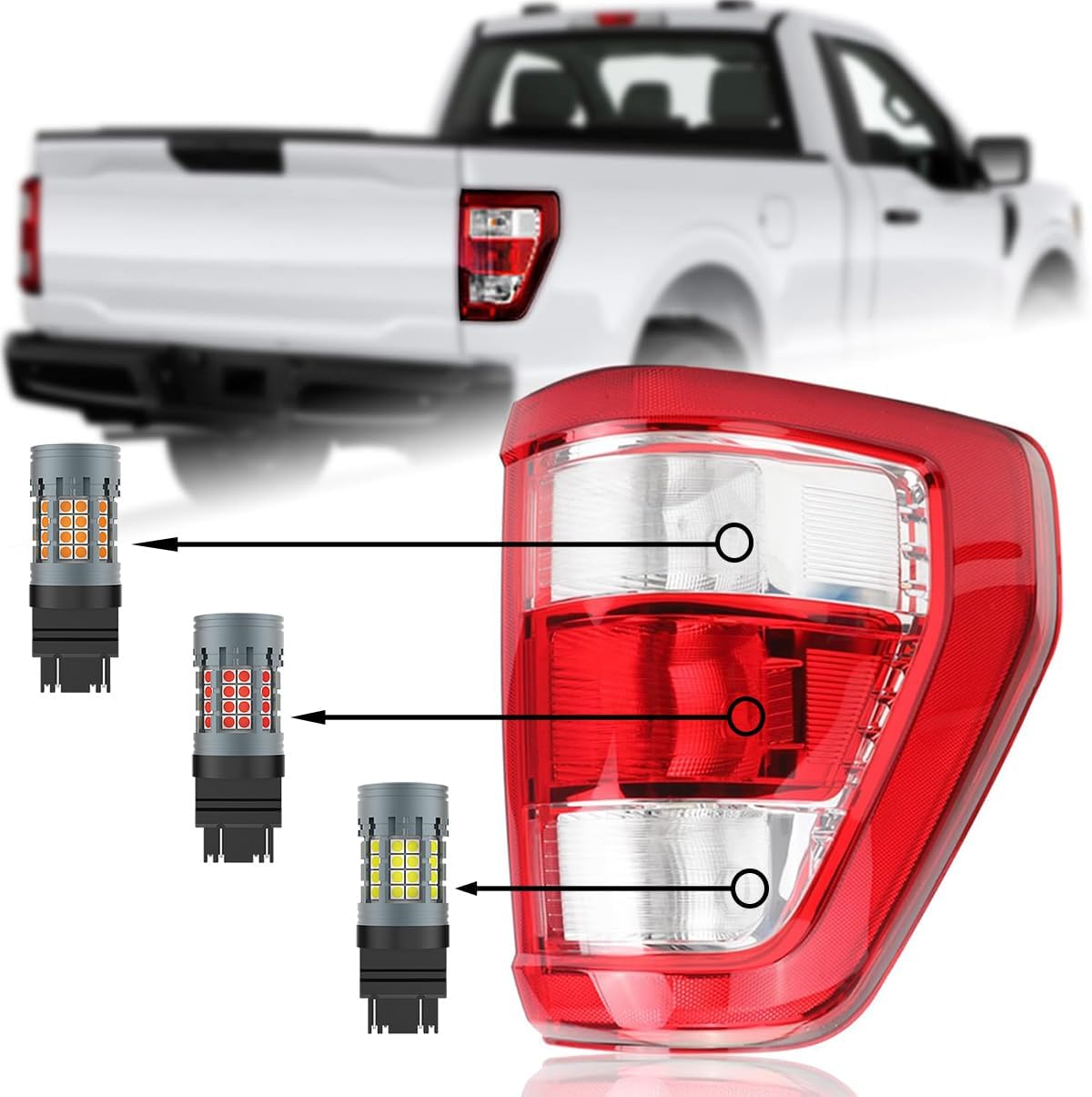 LED Tail Light Kits for Ford F150 2021 2022 2023, WT21W Backup Light + WT21/7W Brake Light + WTY21W Rear Turn Signal Light Combo, Anti Hyper Flash CANBUS Plug and Play, 6-Pack