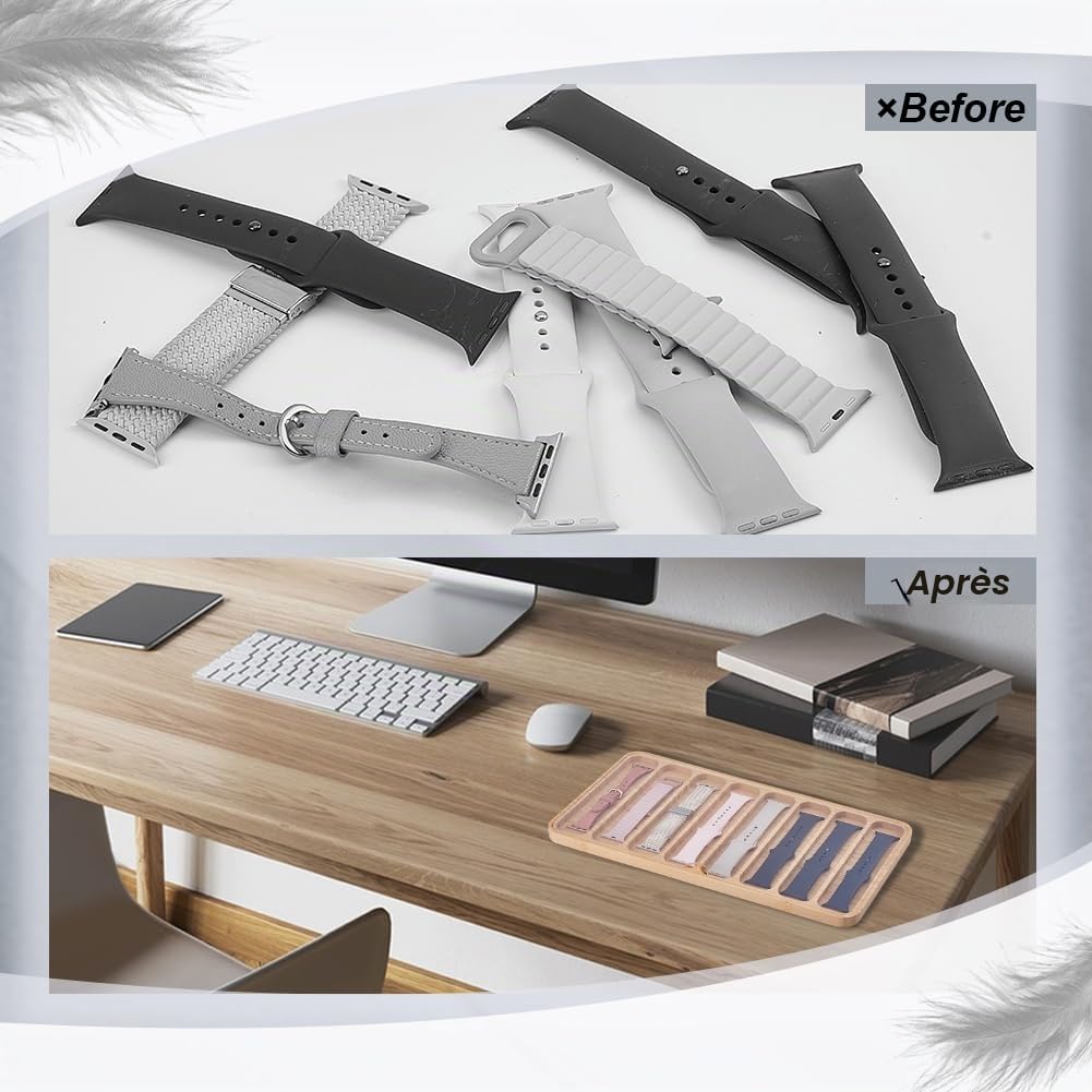 PH PandaHall Organisateur de Bracelet de Montre en Bois 8 fentes Boîtier de Rangement de Montre Plateau de Rangement de Bracelets de Montres avec Couvercle pour 4cm Montres Hommes Cadeau 19x37.5x1.7cm