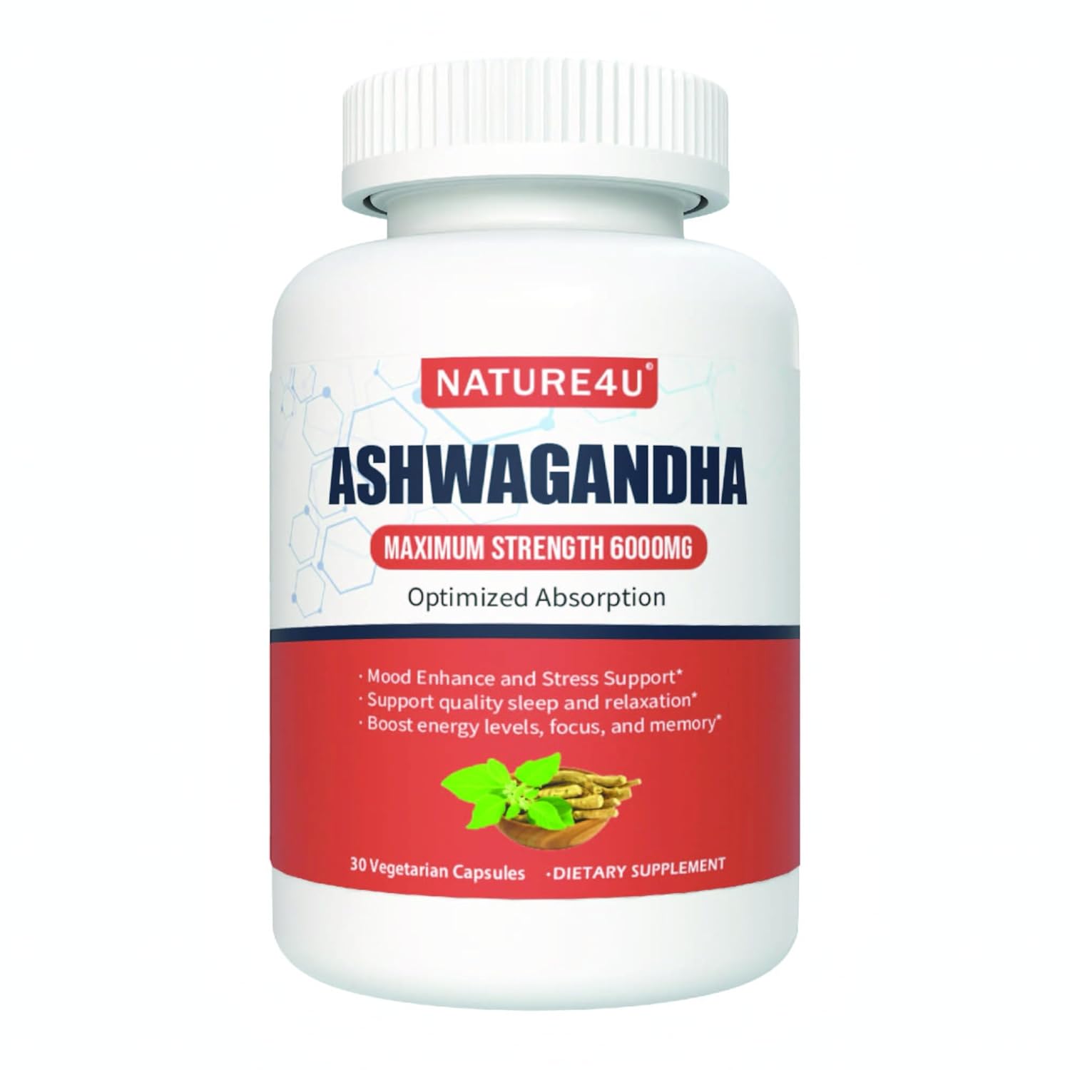 Ashwagandha 6000mg Máxima Força com Absorção Otimizada de Pimenta Preta e Gengibre, Suporte Natural para Humor e Estresse, Sono e Energia em 30 Cápsulas Veganas