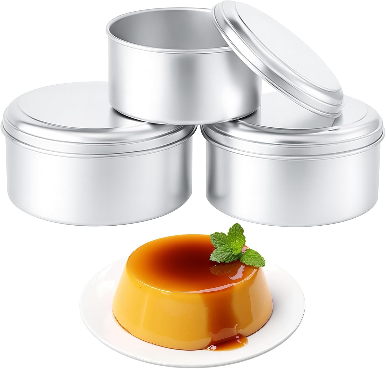 3 Pcs Quesillera Venezolana Con Tapa Molde Aluminum Flan Mold with Lids for Baking Round Molde Para Flan Pan for Quesillo, Cheesecake Cupcake, Pudding, 1.2L, 1.4L, 2.0L