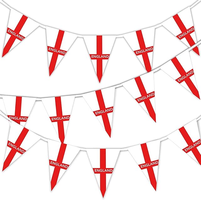 38 PCS England St George Bunting Flags Decorations, World Cup Football Decorations 2022, Double Sided Triangular Fabric England Bunting for St. George's Day, World Cup 2022 Football Party Decorations