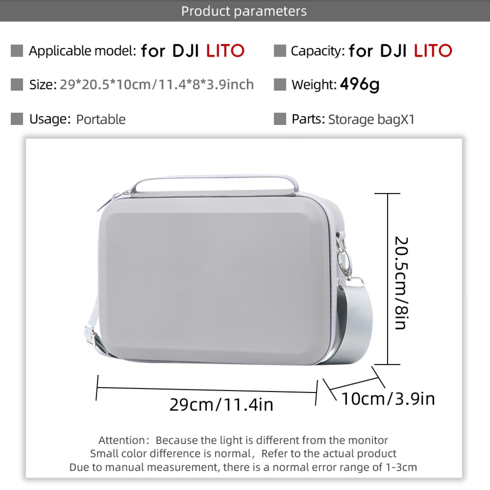 Futerał do DJI Lito X1/Lito1, przenośna torba ochronna na ramię PU pudełko do przechowywania do drona Lito X1/Lito1, pilot RC2, szary, 29*19*10cm, Torba na ramię