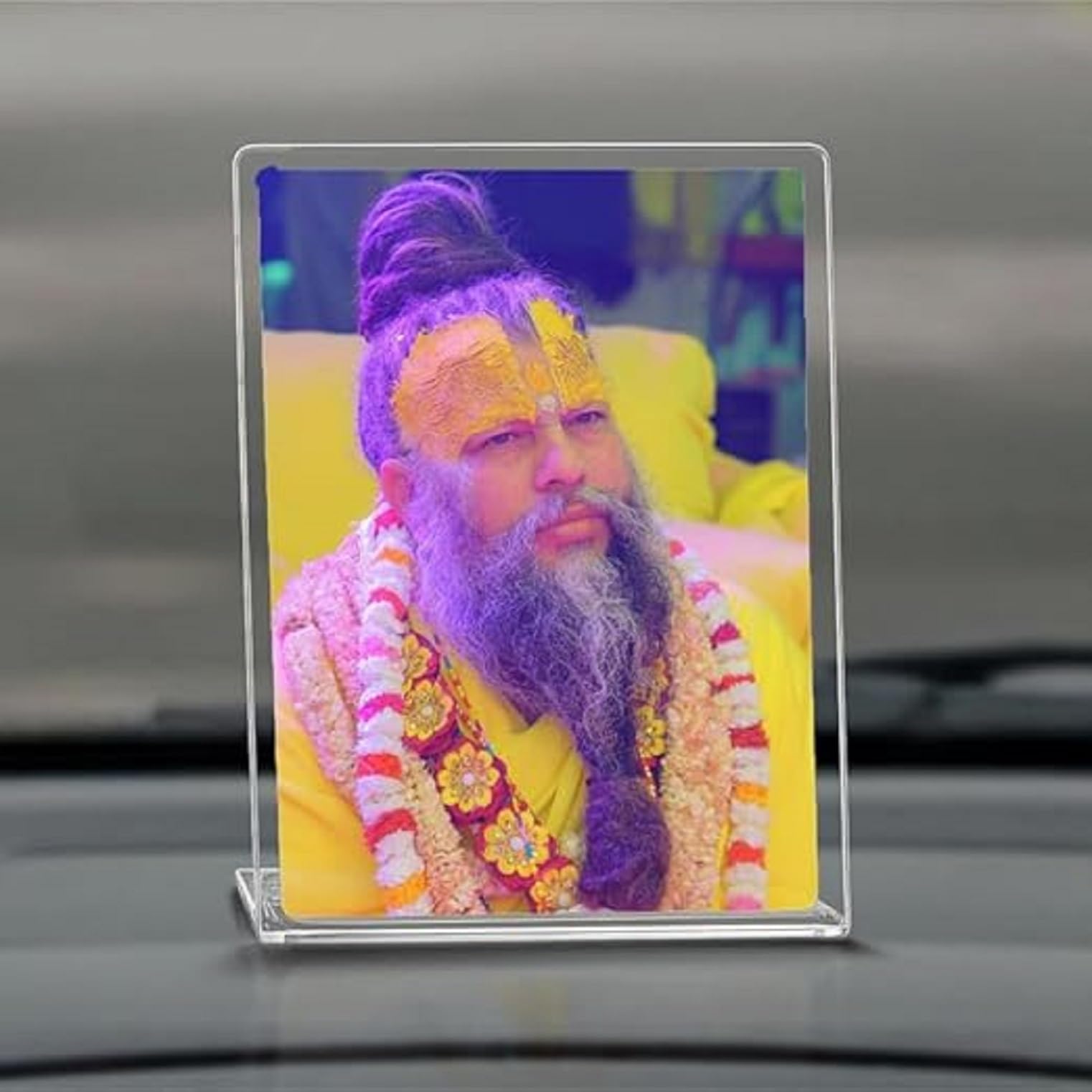 Ashani Creations Premanand Maharaj Ji Acrylic Photo Frame 4x3 Inch | Mirror Effect UV Printed Frame | Spiritual Gift for Car Dashboard, Home & Office