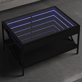 Homgoday Mesa de salón con LED Infinity, color negro, 70 x 50 x 38 cm, mesa de salón moderna, mesa de salón, para oficina, dormitorio