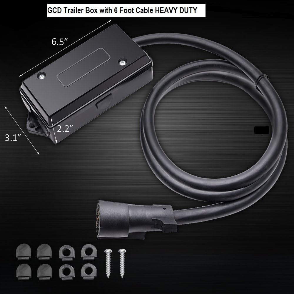 7 Way Trailer Cord with 7 Gang Junction Box 8 Feet Harness Inline Plug Molded Blade Truck Camper RV Cable Wire Connector Weatherproof and Corrosion Resistant