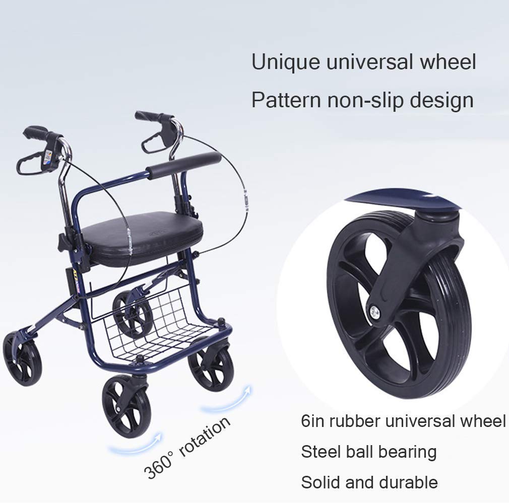 Andador Andador Andador Andador Andador con Asiento y Ruedas Movilidad médica Ayudas para Caminar Plegable, Andador con Cesta de Almacenamiento,Azul Interesting