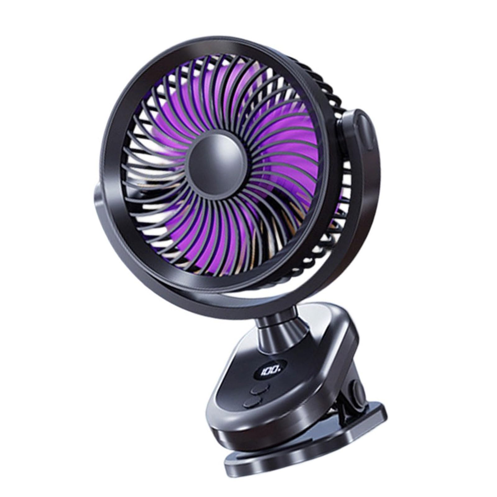 Buxuaaaa 100 Speed Desk Fan Rechargeable Small Travel Camping Table Fan Strong Quiet Digital Display for Bedroom Travel Multifunctional Clip with Digital Display