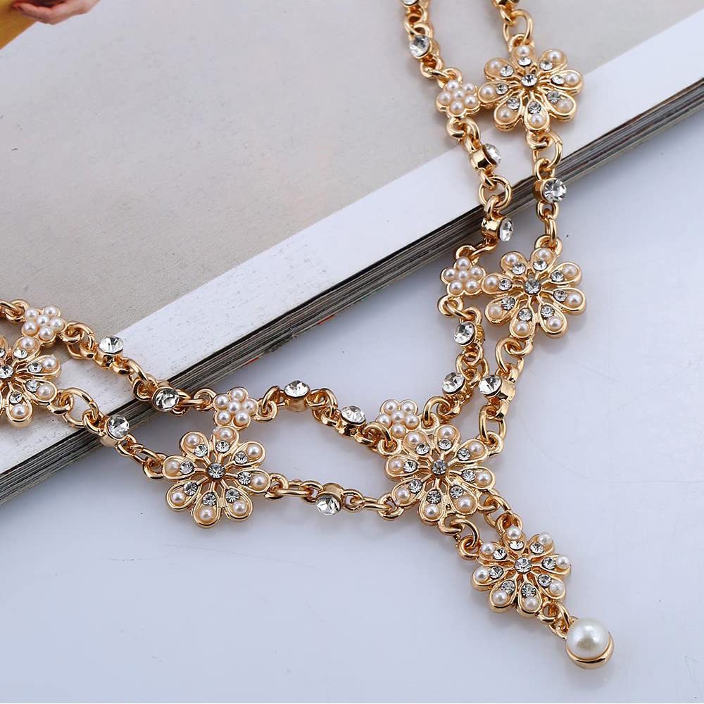 DonLeeving 2 PACK Boho Rhinestone Pearl Head Chain Flower Hair Chain Festival Wedding Headpiece Hair Chain Spring Summer Christmas Fashion Headband Hair Jewelry for Women and Girls : Beauty & Personal Care