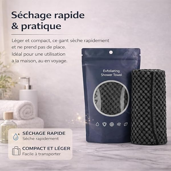 Serviette De Douche Exfoliante Ecovia, Serviette Exfoliante En Fibres De Bambou Et Charbon Actif, Adoucit Et Lisse La Peau, Exfoliation Douce Pour Tout Le Corps (Dos & Plante Des Pieds) (ALL) - 2